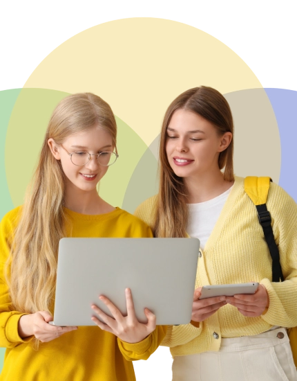 two women with laptop